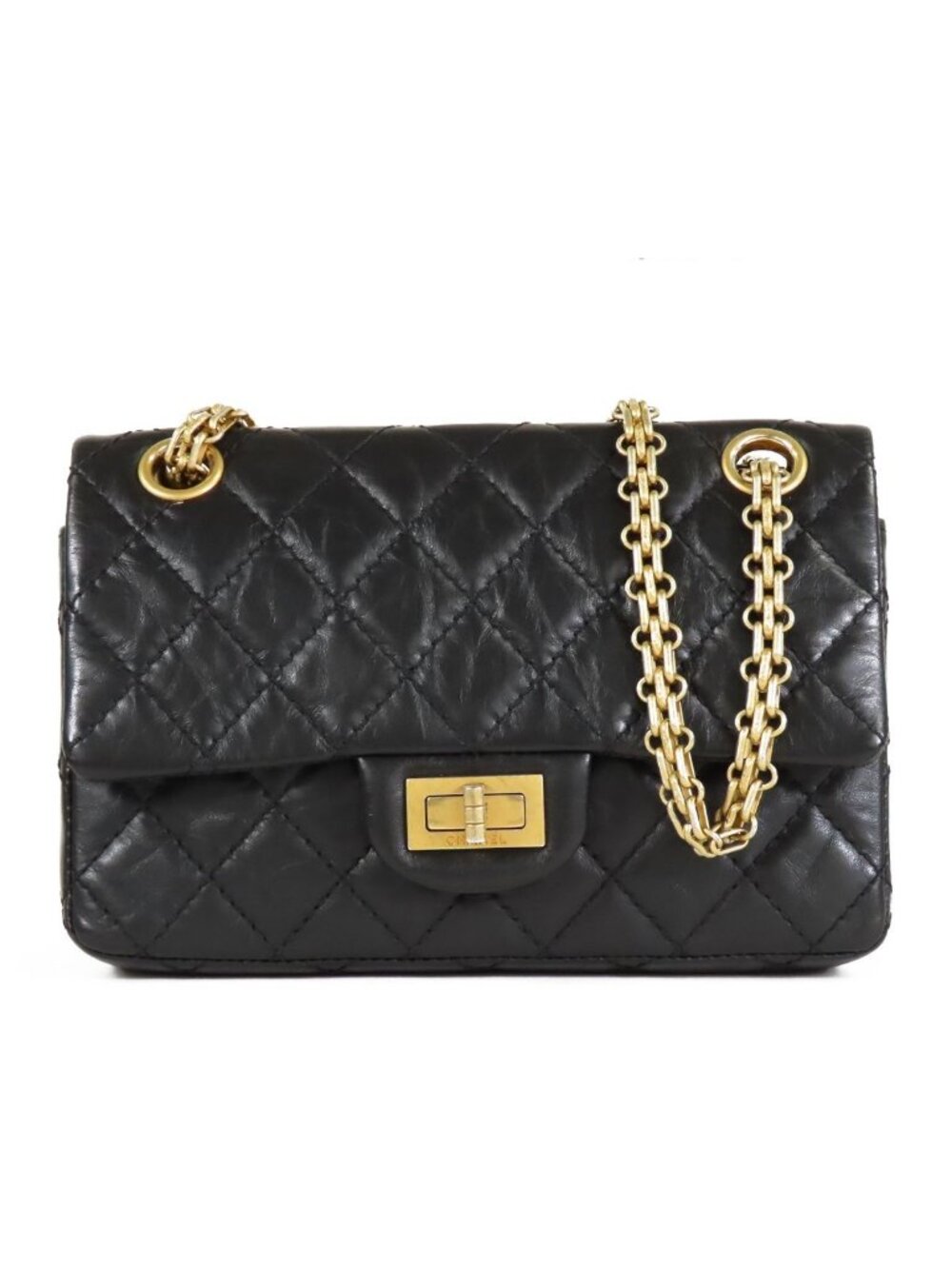 Chanel 2.55 Mini Black Gold Aged Calfskin Chain Shoulder Bag